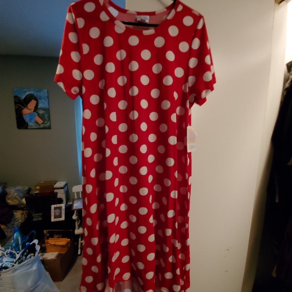 Lularoe xl carly red polka dot nwt